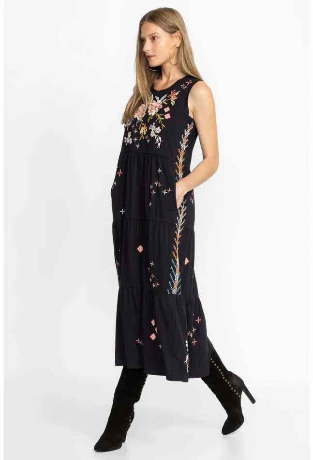 Women Ceretti Tiered Maxi Tank Dress Black Johnny Was Dresses