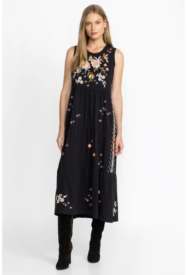 Women Ceretti Tiered Maxi Tank Dress Black Johnny Was Dresses