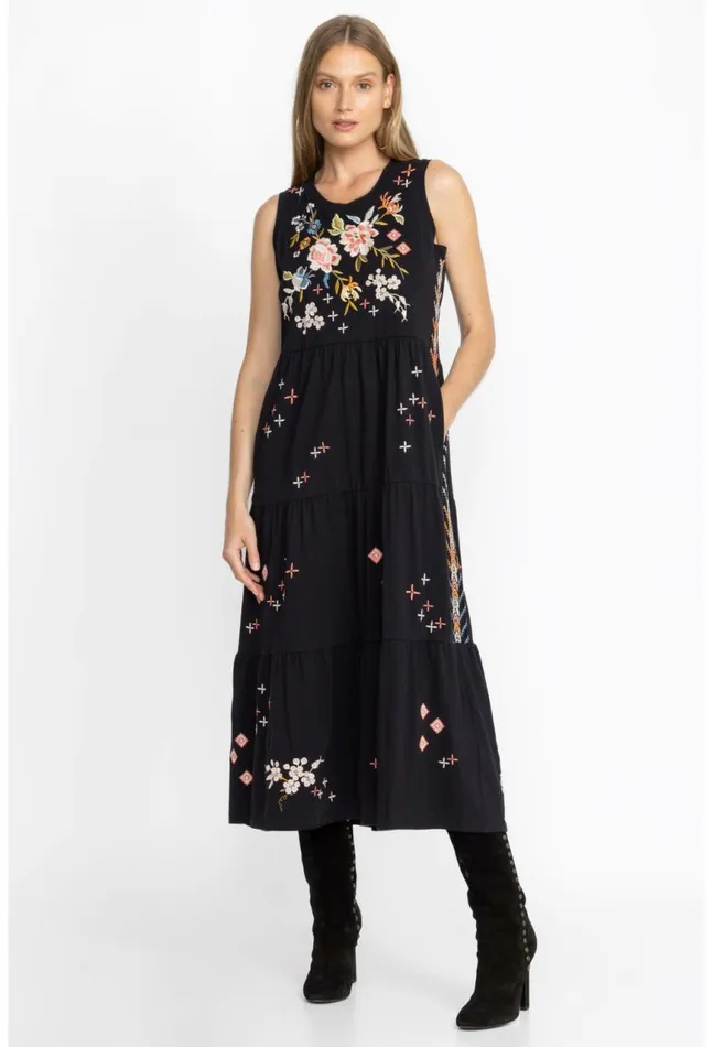 Women Ceretti Tiered Maxi Tank Dress Black Johnny Was Dresses