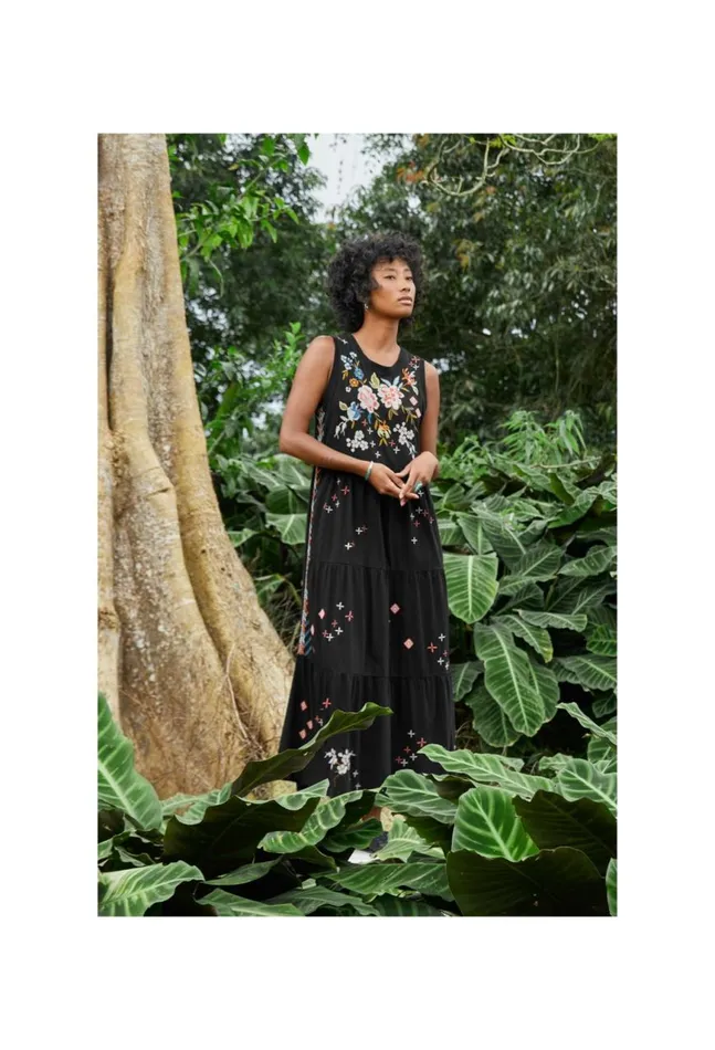 Women Ceretti Tiered Maxi Tank Dress Black Johnny Was Dresses