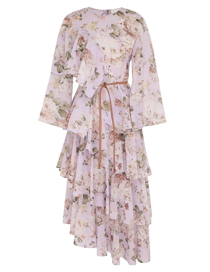 Women Clothing Zimmermann Acacia Asymmetric Midi Dress Lilac Floral