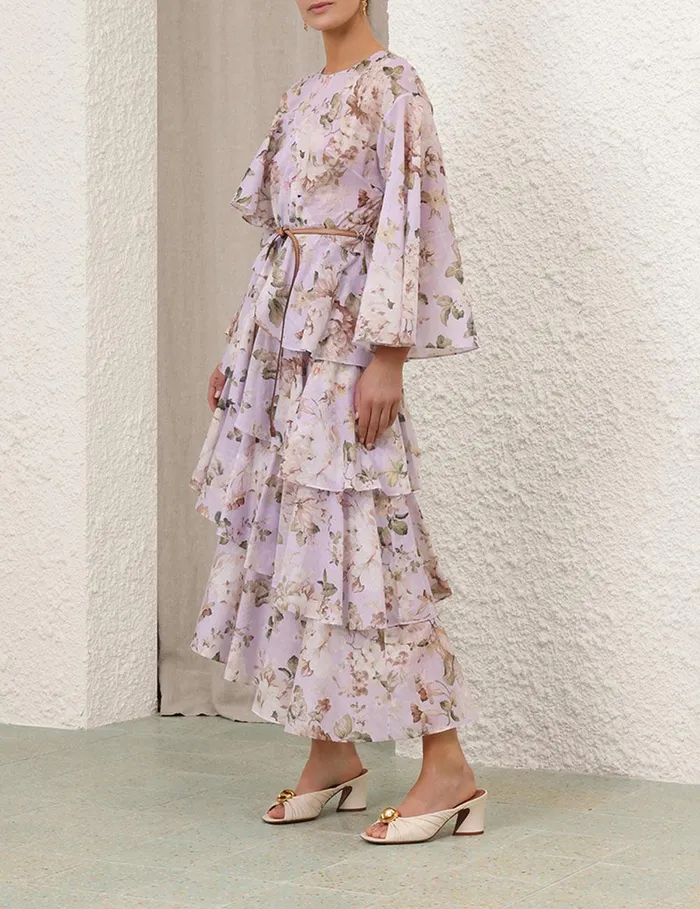 Women Clothing Zimmermann Acacia Asymmetric Midi Dress Lilac Floral