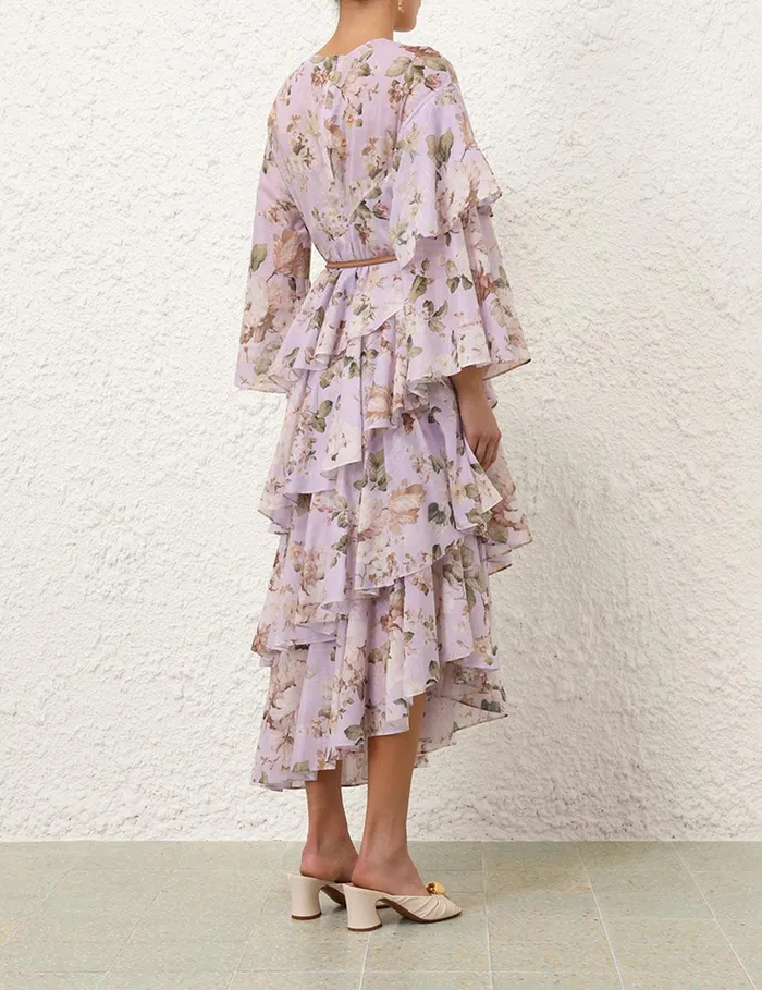 Women Clothing Zimmermann Acacia Asymmetric Midi Dress Lilac Floral