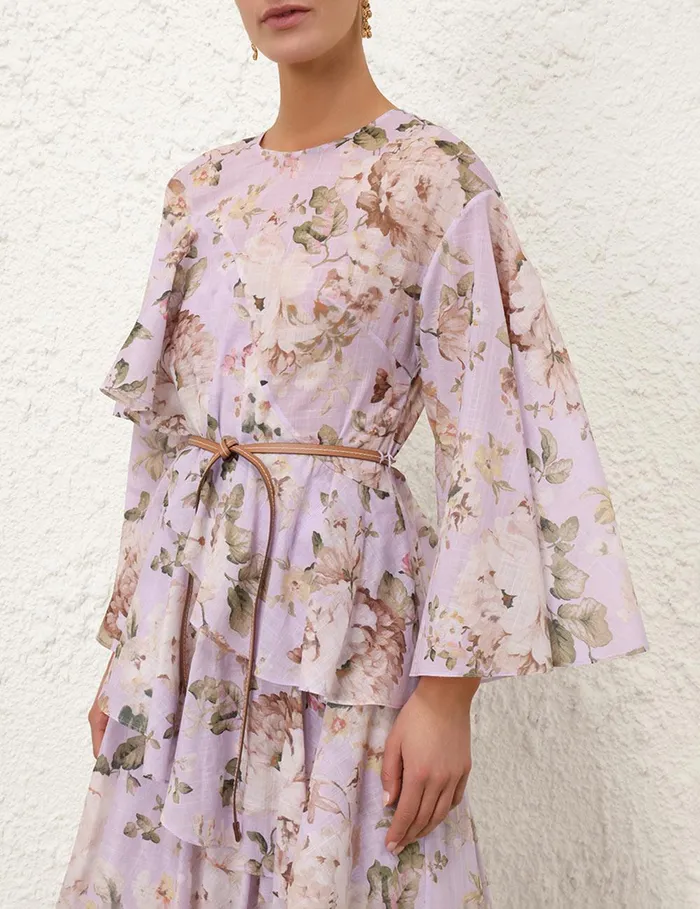 Women Clothing Zimmermann Acacia Asymmetric Midi Dress Lilac Floral
