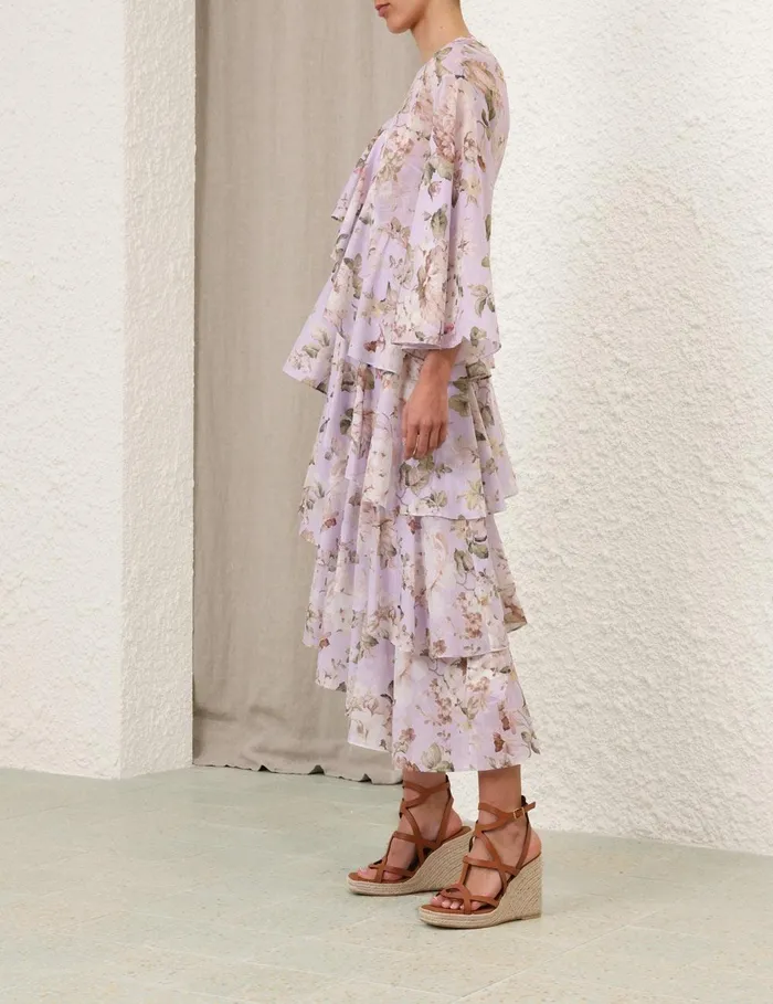 Women Clothing Zimmermann Acacia Asymmetric Midi Dress Lilac Floral
