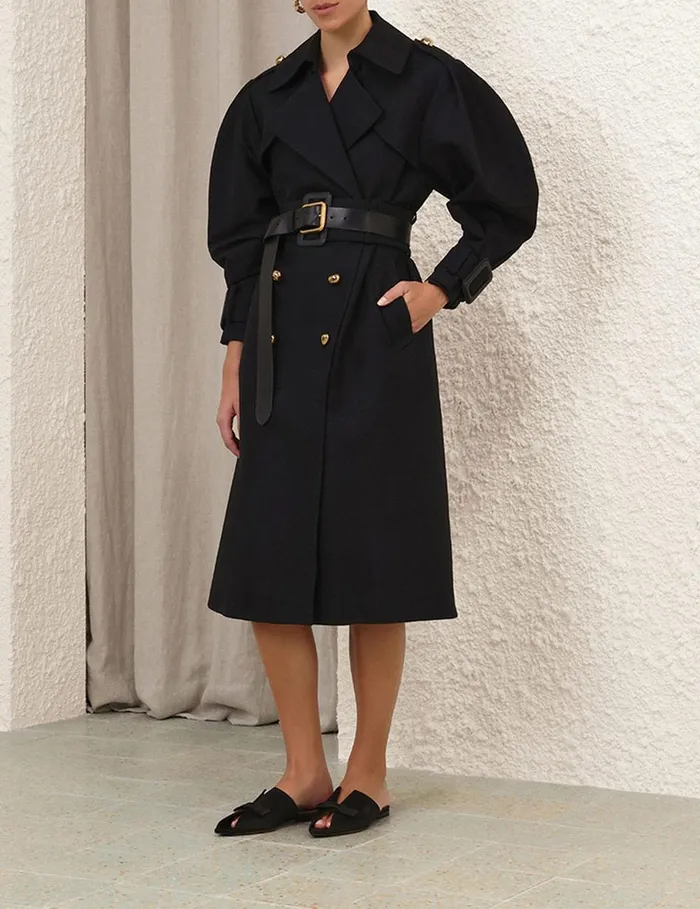 Women Clothing Zimmermann Crush Barrel Trench Coat Black