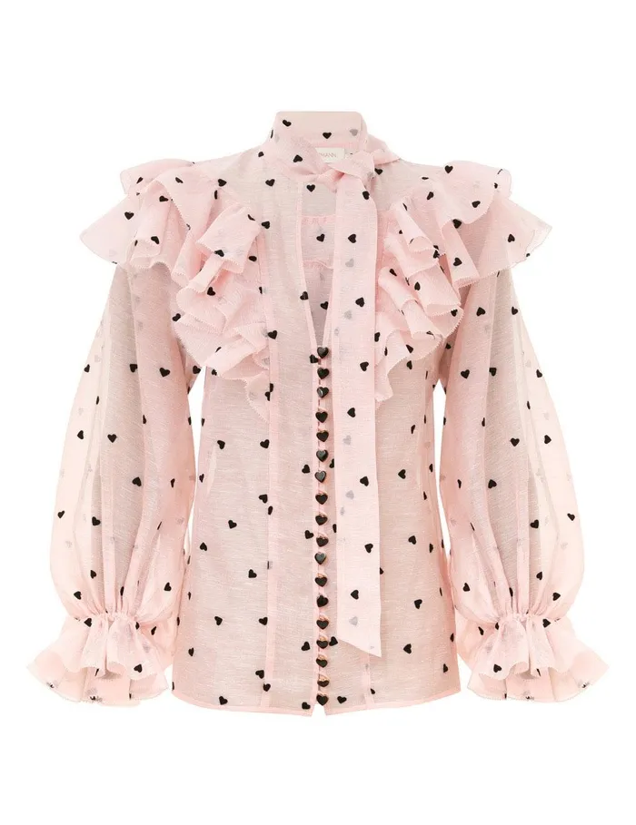 Women Clothing Zimmermann Crush Embroidered Blouse Pink Hearts
