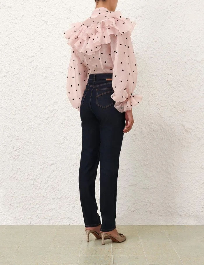 Women Clothing Zimmermann Crush Embroidered Blouse Pink Hearts