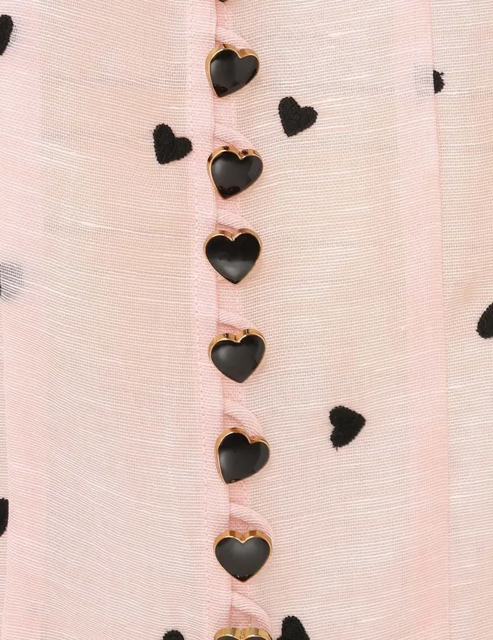 Women Clothing Zimmermann Crush Embroidered Blouse Pink Hearts
