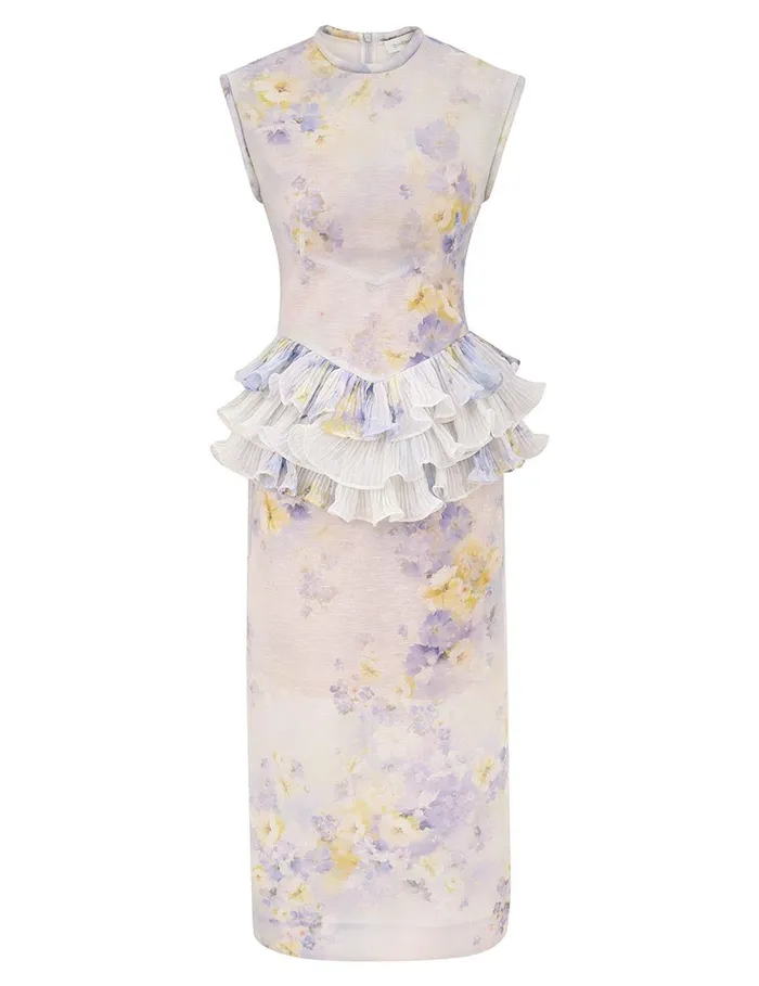 Women Clothing Zimmermann Crush Frill Midi Dress Lilac Floral