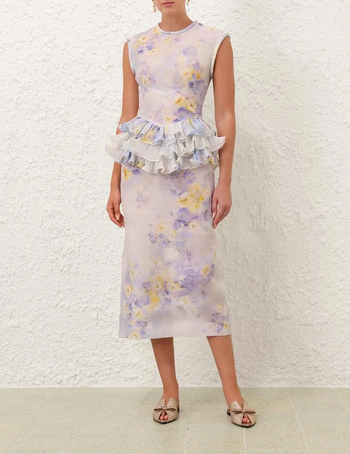 Women Clothing Zimmermann Crush Frill Midi Dress Lilac Floral