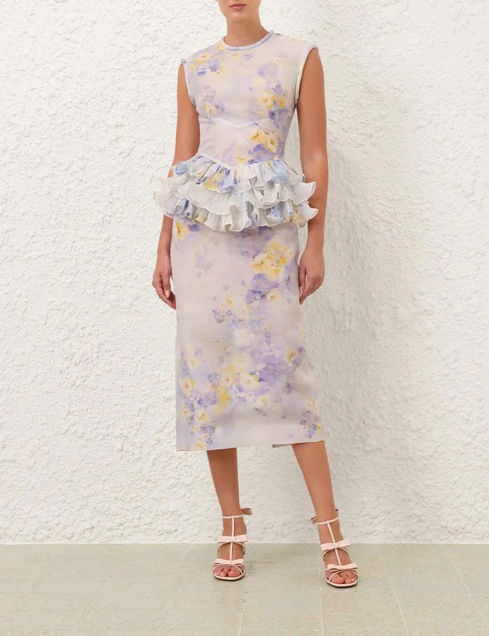 Women Clothing Zimmermann Crush Frill Midi Dress Lilac Floral