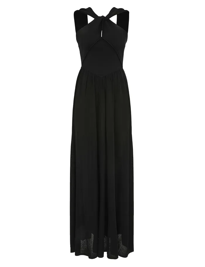 Women Clothing Zimmermann Crush Halter Neck Midi Dress Black