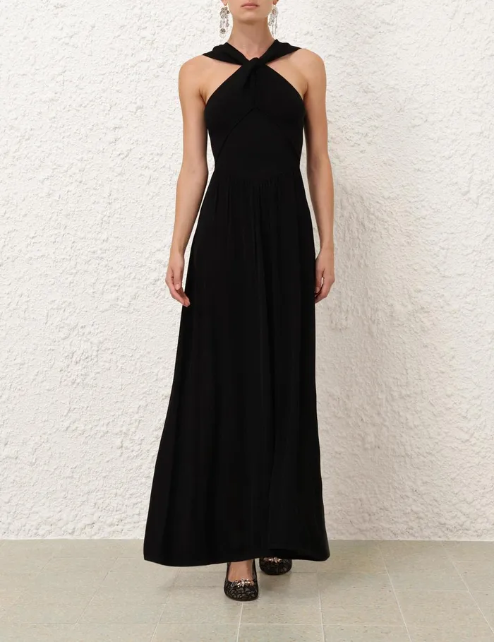 Women Clothing Zimmermann Crush Halter Neck Midi Dress Black
