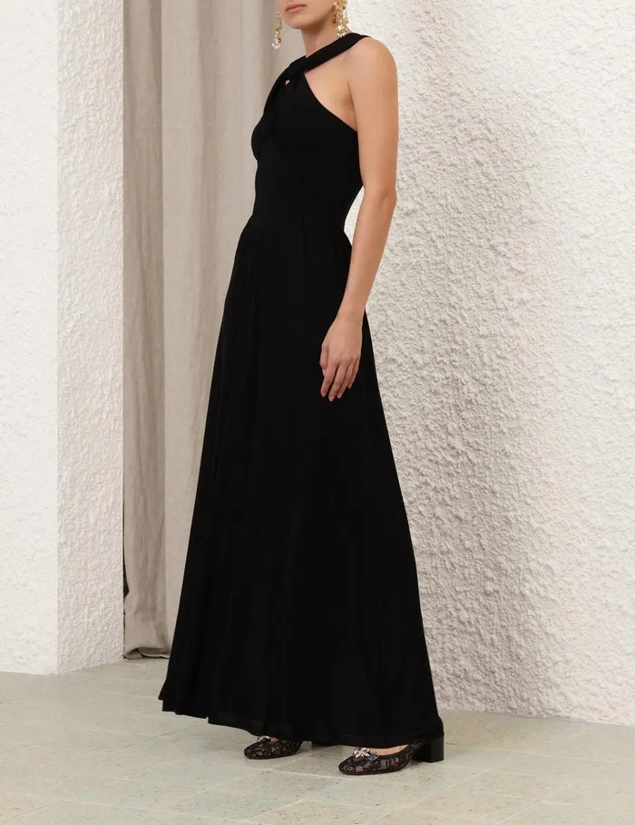 Women Clothing Zimmermann Crush Halter Neck Midi Dress Black