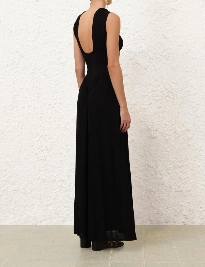 Women Clothing Zimmermann Crush Halter Neck Midi Dress Black
