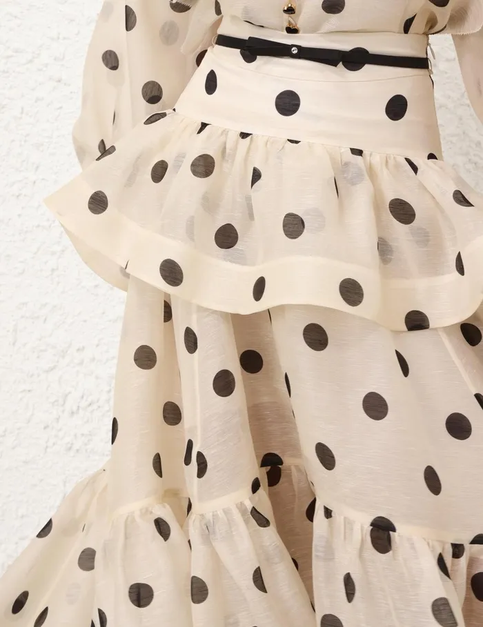 Women Clothing Zimmermann Crush HighLow Tiered Skirt Creamblack Dot