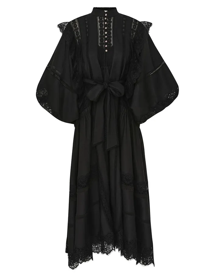 Women Clothing Zimmermann Crush Lace Billow Dress Black