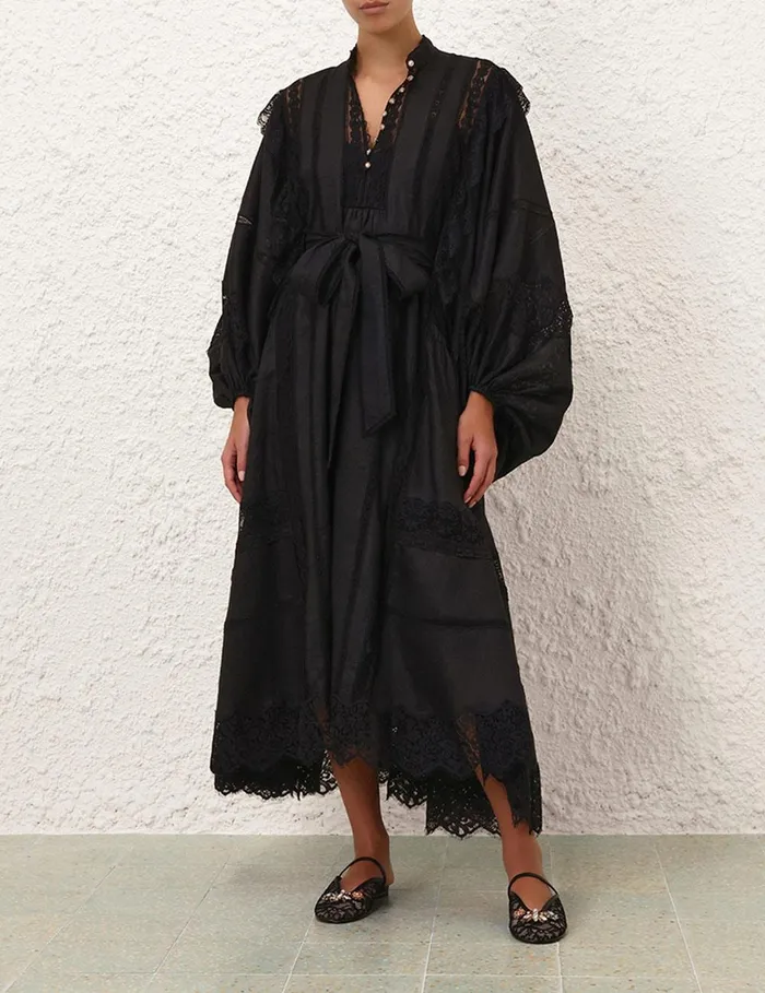 Women Clothing Zimmermann Crush Lace Billow Dress Black