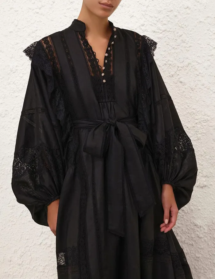 Women Clothing Zimmermann Crush Lace Billow Dress Black