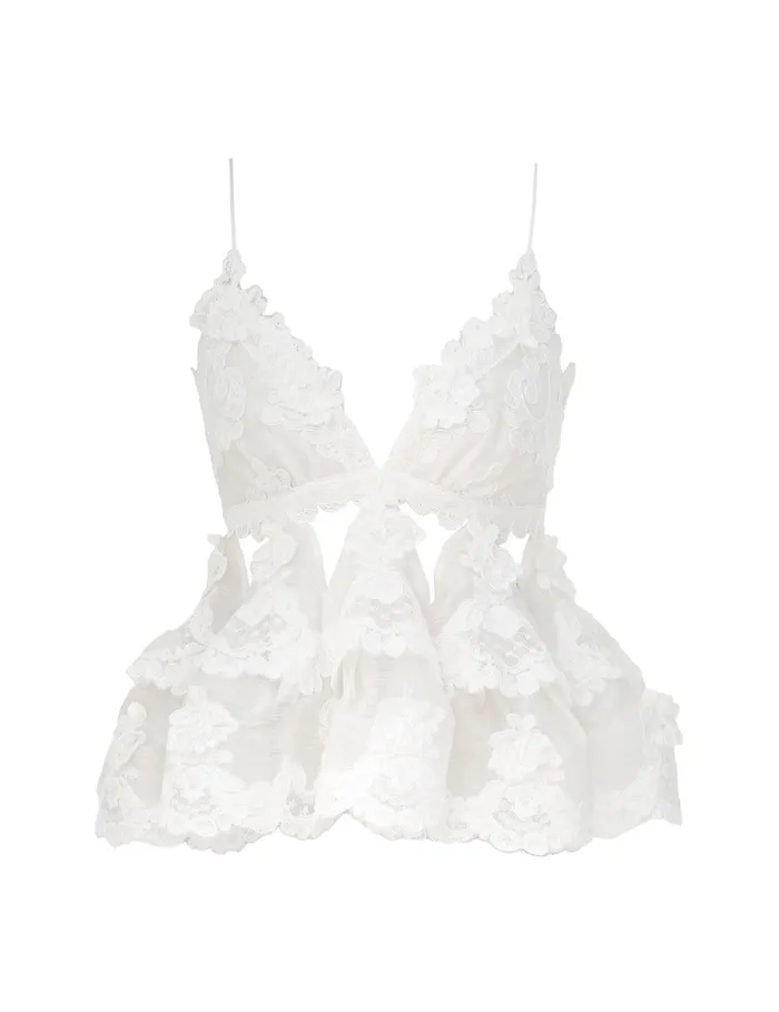 Women Clothing Zimmermann Crush Lace Motif Tiered Top Ivory