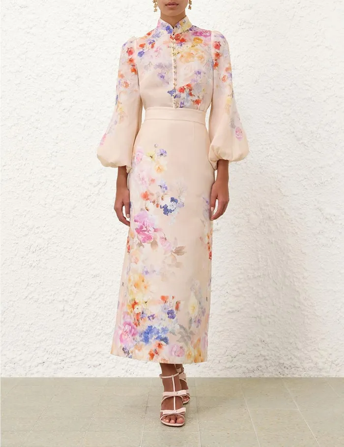 Women Clothing Zimmermann Crush Pencil Midi Skirt Multi Floral