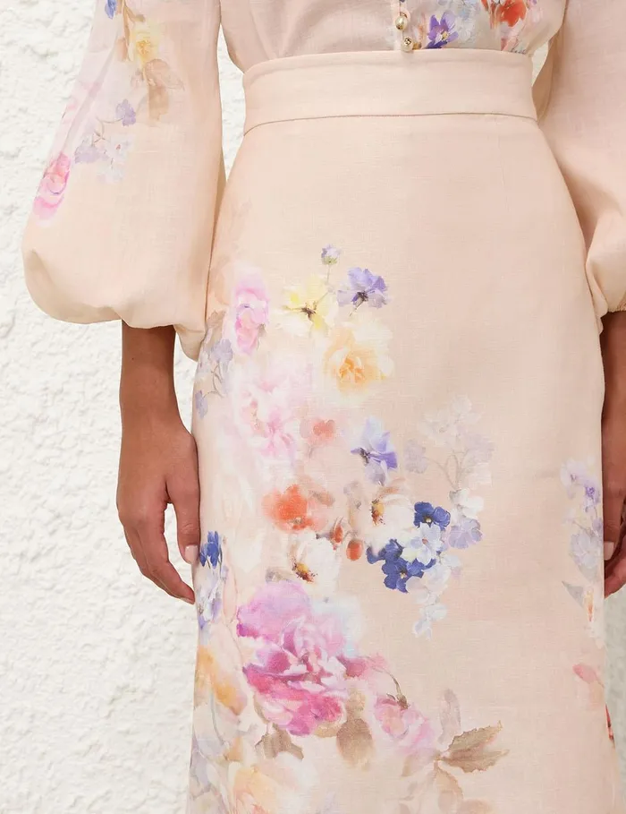 Women Clothing Zimmermann Crush Pencil Midi Skirt Multi Floral