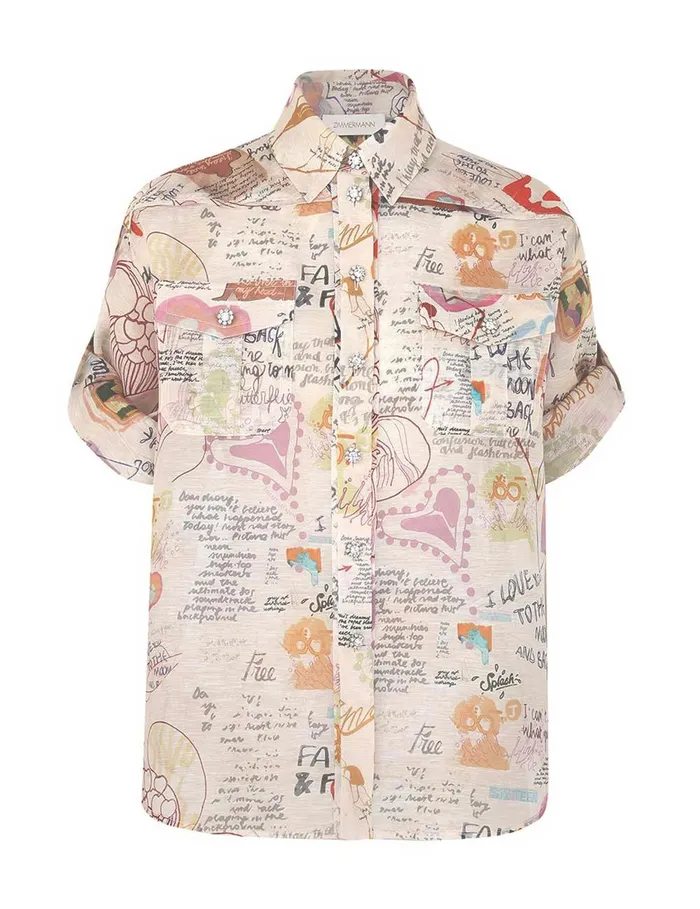 Women Clothing Zimmermann Crush Rolled Sleeve Shirt Dear Diary