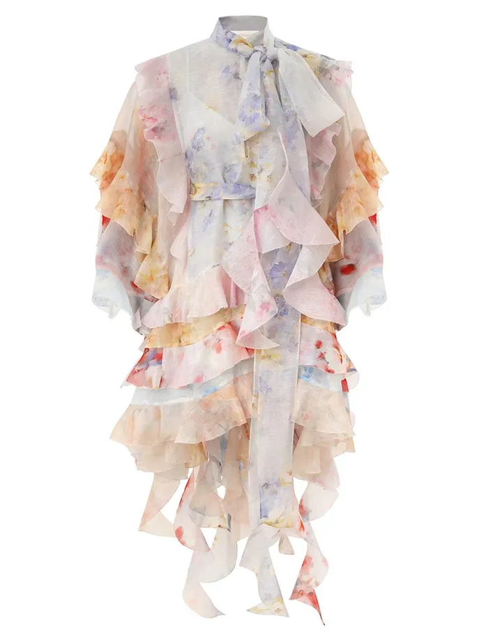 Women Clothing Zimmermann Crush Spliced Ruffle Dress Spliced Floral