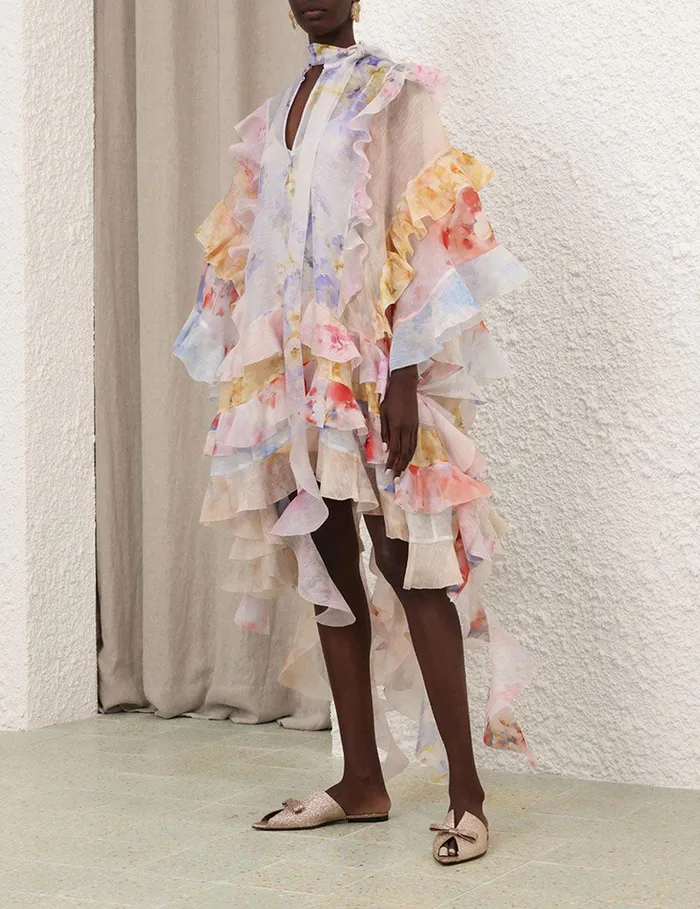 Women Clothing Zimmermann Crush Spliced Ruffle Dress Spliced Floral