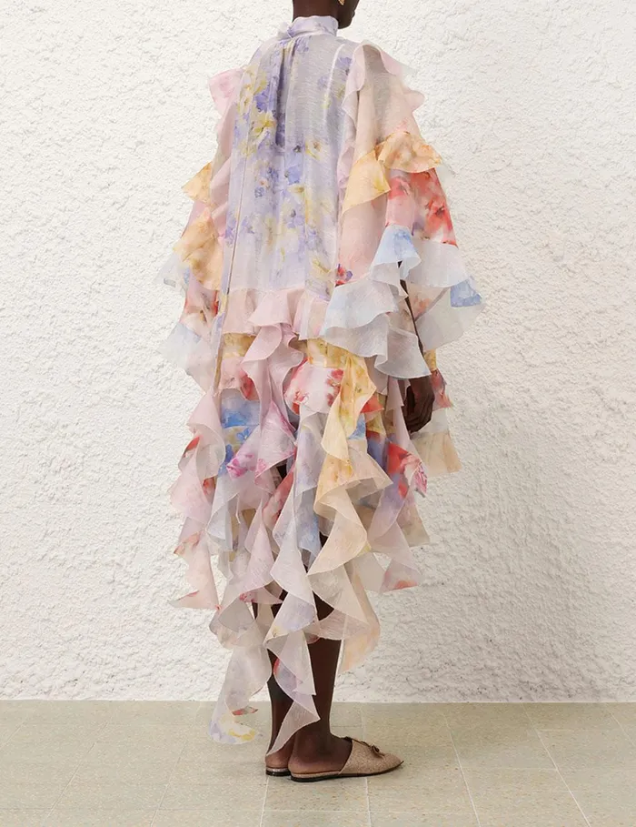 Women Clothing Zimmermann Crush Spliced Ruffle Dress Spliced Floral