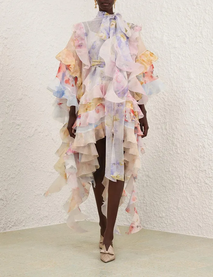Women Clothing Zimmermann Crush Spliced Ruffle Dress Spliced Floral