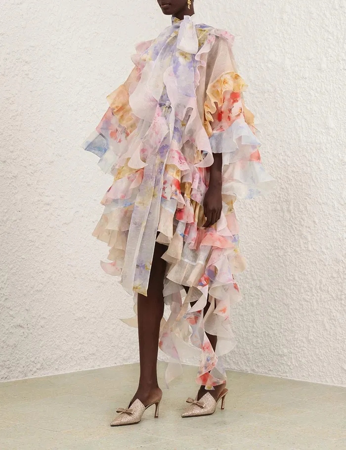 Women Clothing Zimmermann Crush Spliced Ruffle Dress Spliced Floral