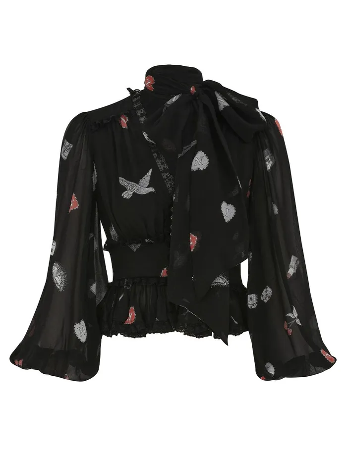 Women Clothing Zimmermann Crush V Neck Lace Blouse Black Love Letters