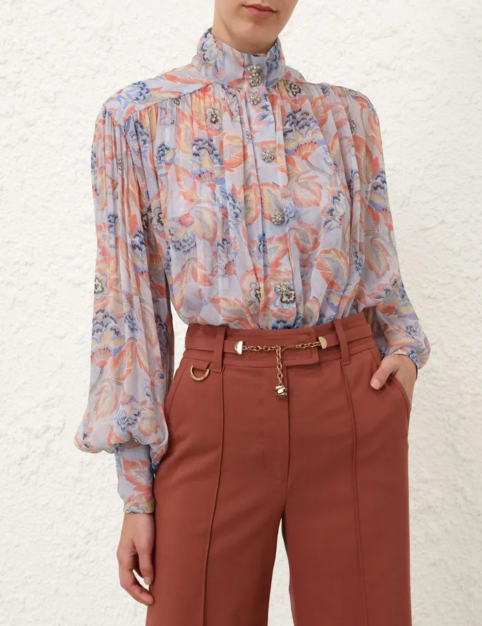 Women Clothing Zimmermann Eden Lantern Blouse Sapphire Eden