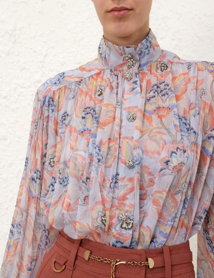 Women Clothing Zimmermann Eden Lantern Blouse Sapphire Eden