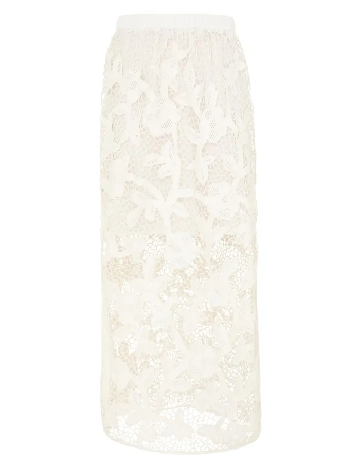 Women Clothing Zimmermann Golden Crochet Lace Skirt Ivory