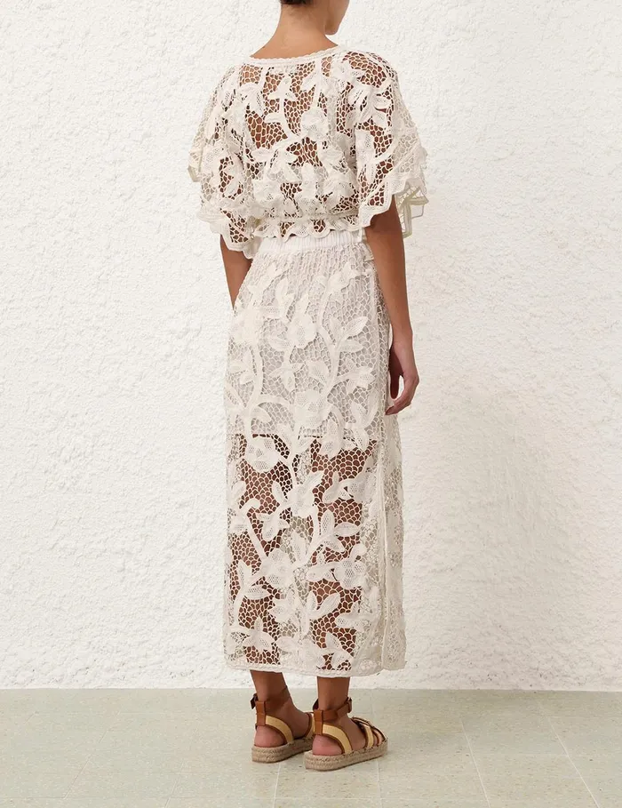 Women Clothing Zimmermann Golden Crochet Lace Skirt Ivory