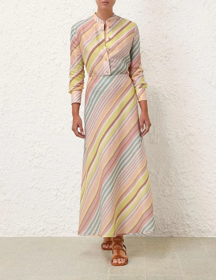 Women Clothing Zimmermann Halliday Bias Skirt Multi Stripe