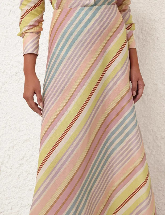 Women Clothing Zimmermann Halliday Bias Skirt Multi Stripe