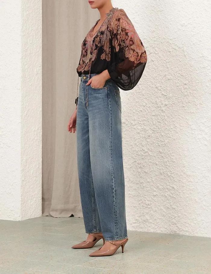 Women Clothing Zimmermann Illustration Billow Blouse Black Paisley