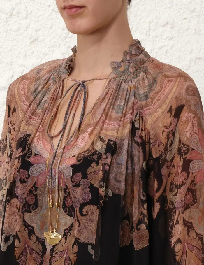 Women Clothing Zimmermann Illustration Billow Blouse Black Paisley