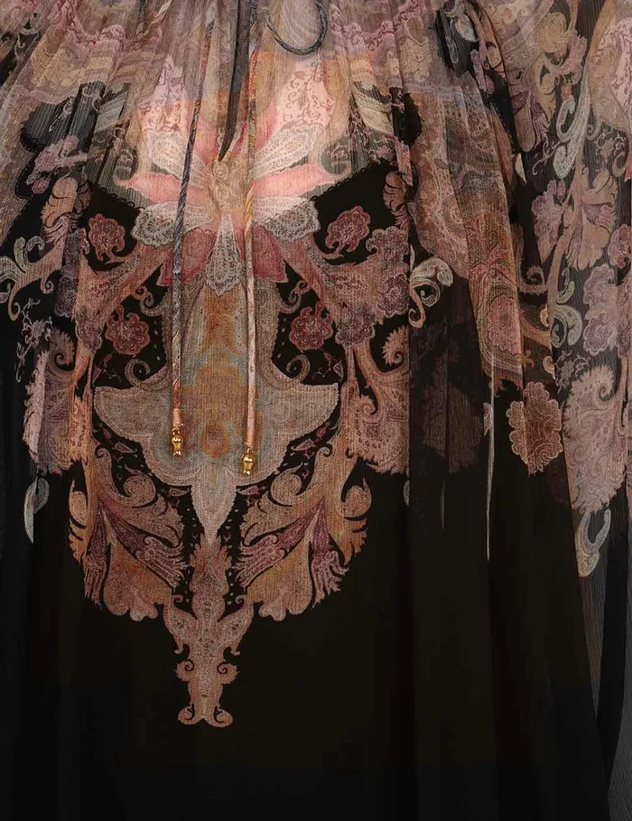 Women Clothing Zimmermann Illustration Billow Blouse Black Paisley