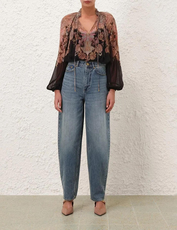 Women Clothing Zimmermann Illustration Billow Blouse Black Paisley