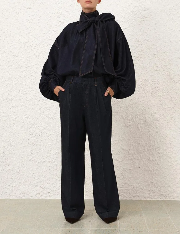 Women Clothing Zimmermann Illustration Denim Pant Night Sky