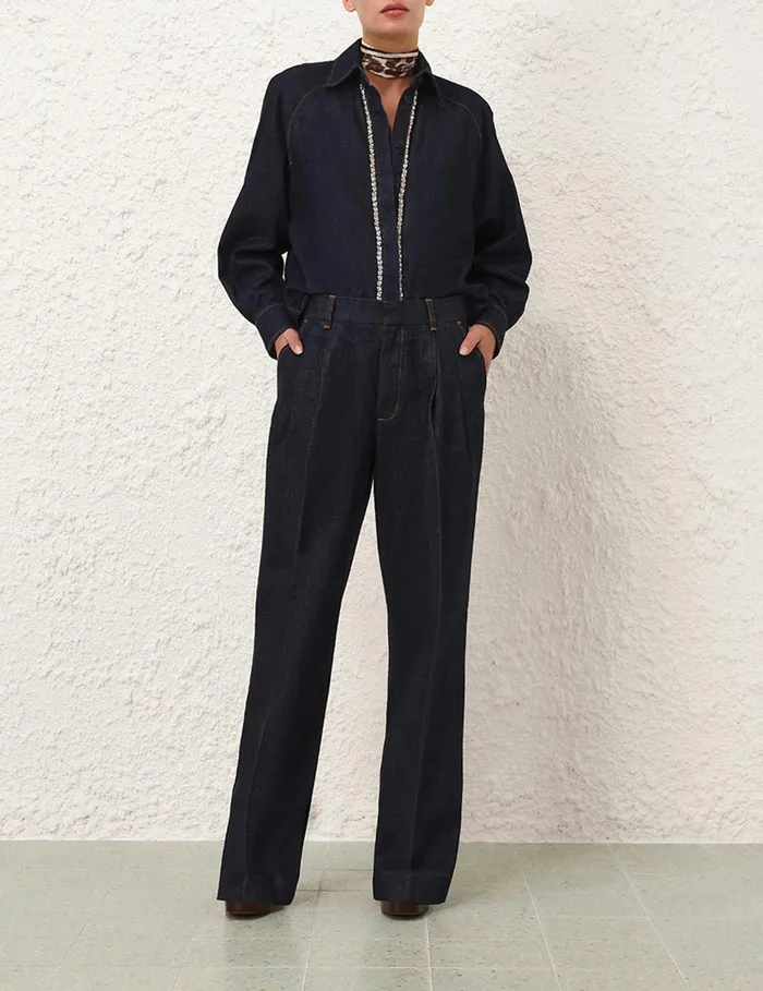 Women Clothing Zimmermann Illustration Denim Pant Night Sky