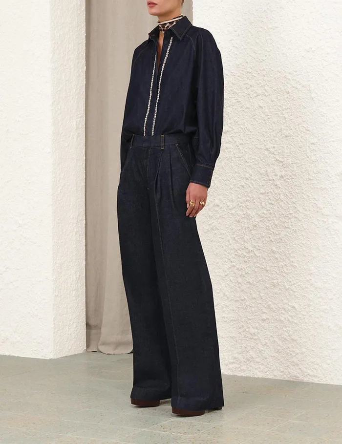 Women Clothing Zimmermann Illustration Denim Pant Night Sky