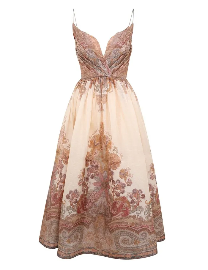 Women Clothing Zimmermann Illustration Draped Midi Dress Cream Paisley