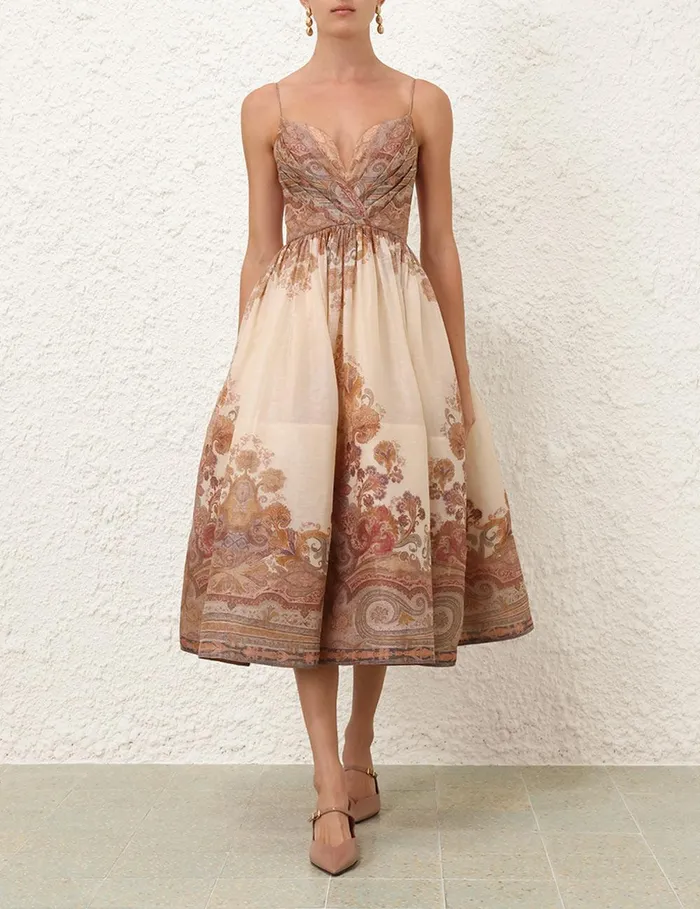 Women Clothing Zimmermann Illustration Draped Midi Dress Cream Paisley