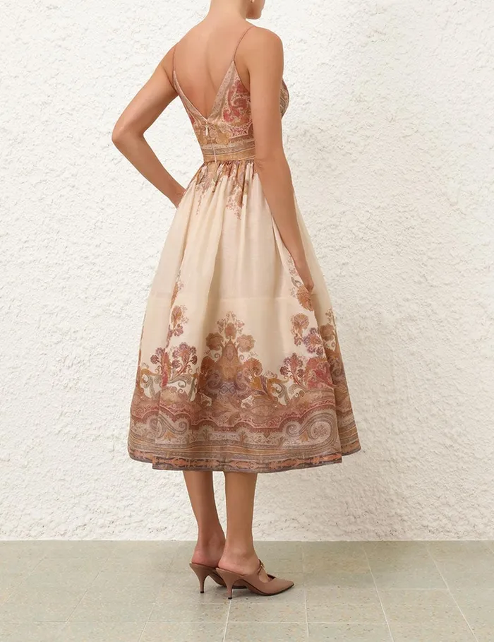 Women Clothing Zimmermann Illustration Draped Midi Dress Cream Paisley